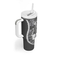 Samoa Siapo Tribal Pattern Tumbler With Handle Light Gray Polynesian Plumeria Tapa Motif LT9 - Polynesian Pride