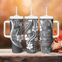 Samoa Siapo Tribal Pattern Tumbler With Handle Light Gray Polynesian Plumeria Tapa Motif LT9 - Polynesian Pride