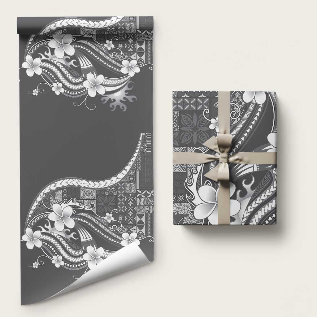 Samoa Siapo Tribal Pattern Wrapping Paper Light Gray Polynesian Plumeria Tapa Motif LT9 58" × 23" Gray - Polynesian Pride