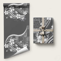 Samoa Siapo Tribal Pattern Wrapping Paper Light Gray Polynesian Plumeria Tapa Motif LT9 58" × 23" Gray - Polynesian Pride