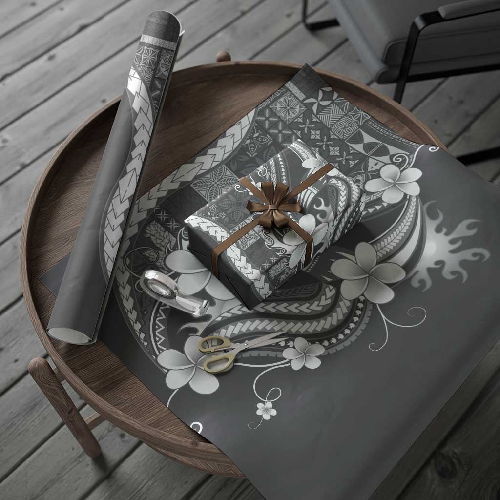 Samoa Siapo Tribal Pattern Wrapping Paper Light Gray Polynesian Plumeria Tapa Motif LT9 - Polynesian Pride