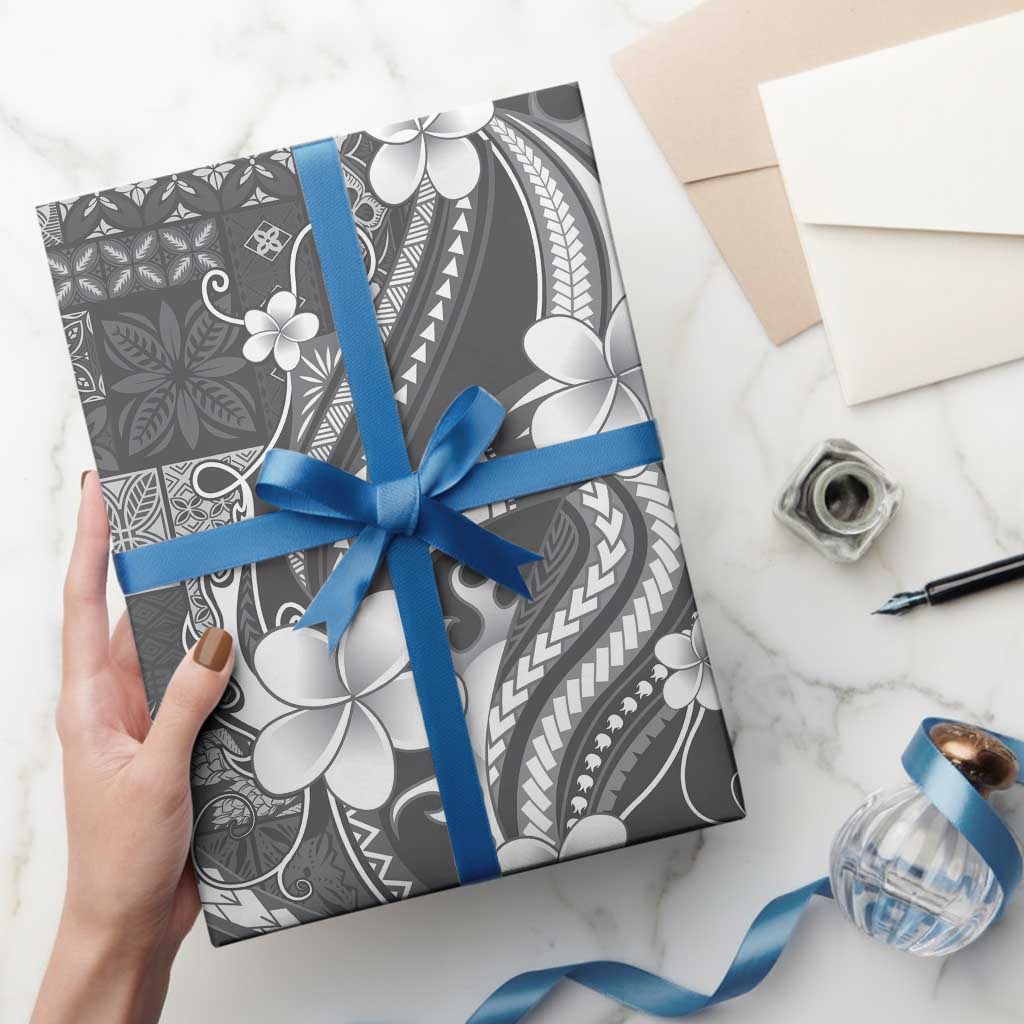 Samoa Siapo Tribal Pattern Wrapping Paper Light Gray Polynesian Plumeria Tapa Motif LT9 - Polynesian Pride