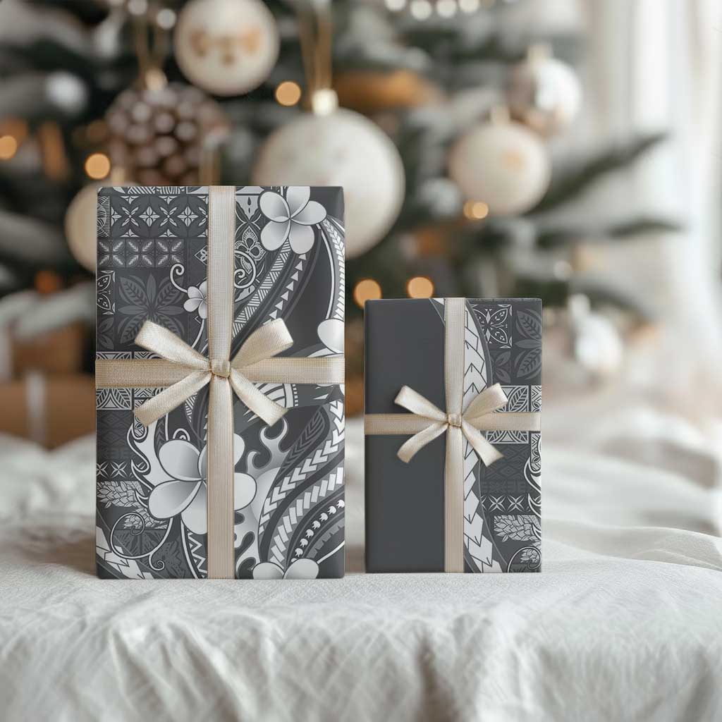 Samoa Siapo Tribal Pattern Wrapping Paper Light Gray Polynesian Plumeria Tapa Motif LT9 - Polynesian Pride