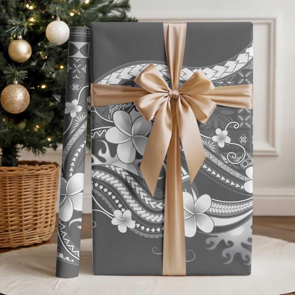 Samoa Siapo Tribal Pattern Wrapping Paper Light Gray Polynesian Plumeria Tapa Motif LT9 - Polynesian Pride