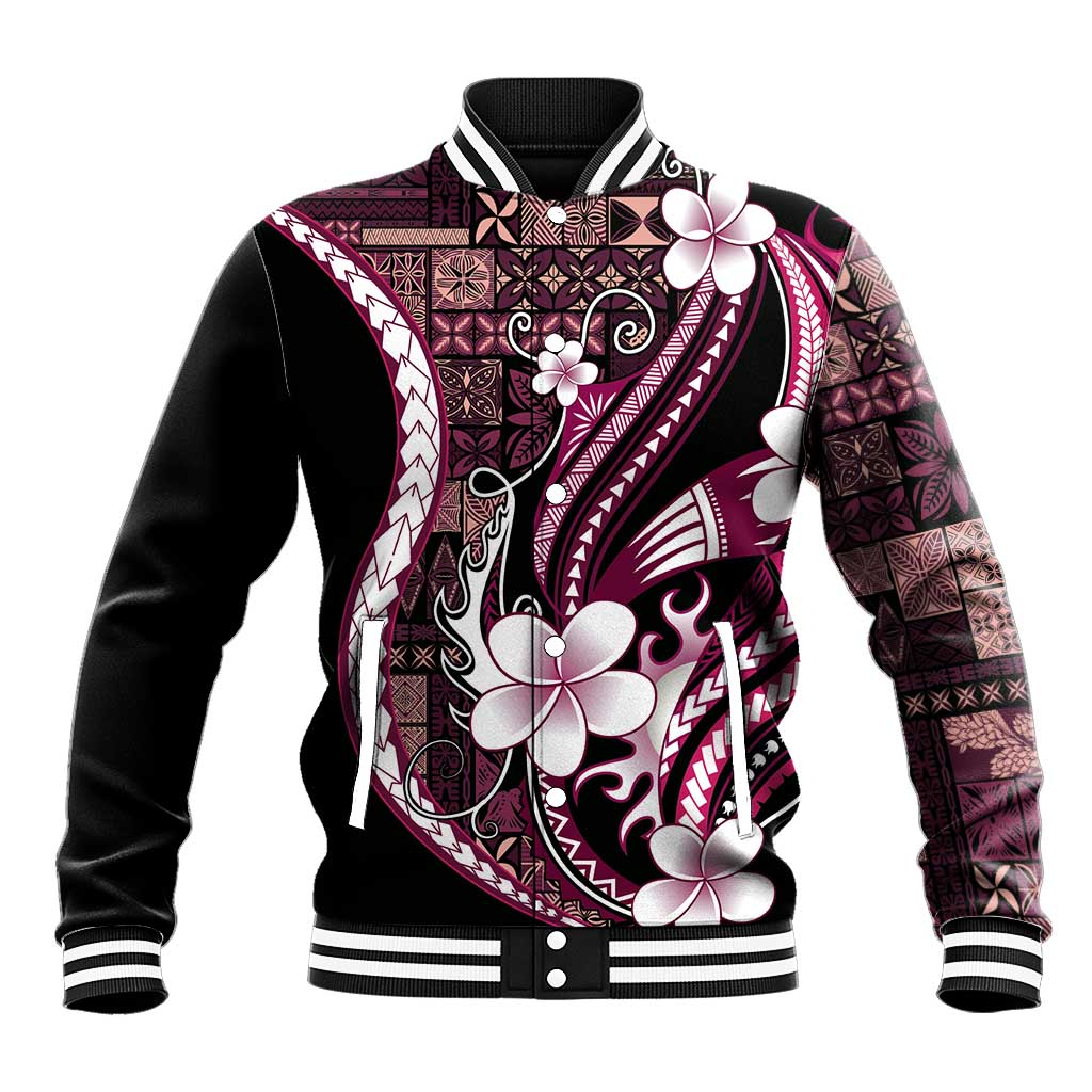 Samoa Siapo Tribal Pattern Baseball Jacket Violet Polynesian Plumeria Tapa Motif LT9 Unisex Violet - Polynesian Pride