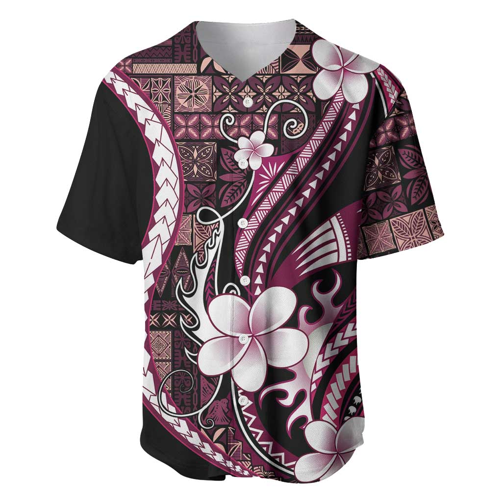 Samoa Siapo Tribal Pattern Baseball Jersey Violet Polynesian Plumeria Tapa Motif LT9 Violet - Polynesian Pride