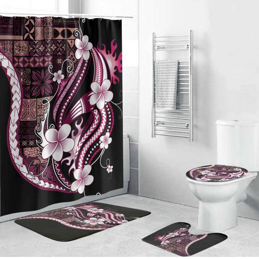 Samoa Siapo Tribal Pattern Bathroom Set Violet Polynesian Plumeria Tapa Motif LT9 Bathroom Set (4 pcs) Violet - Polynesian Pride