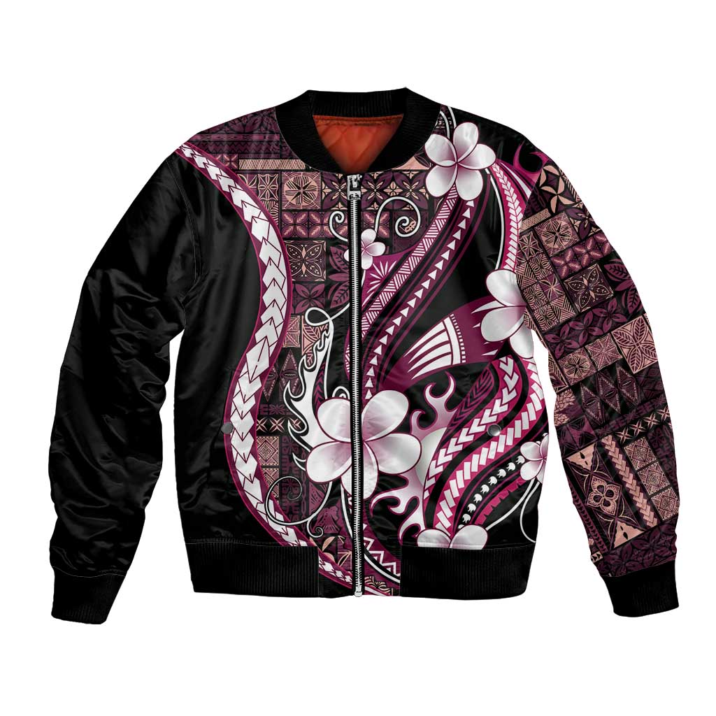 Samoa Siapo Tribal Pattern Bomber Jacket Violet Polynesian Plumeria Tapa Motif LT9 Unisex Violet - Polynesian Pride