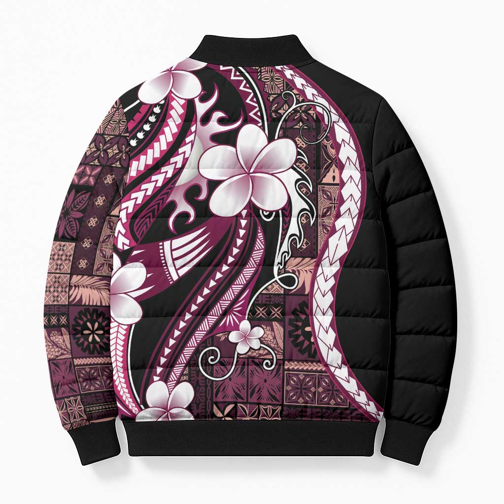 Samoa Siapo Tribal Pattern Bomber Puffer Jacket Violet Polynesian Plumeria Tapa Motif LT9 - Polynesian Pride