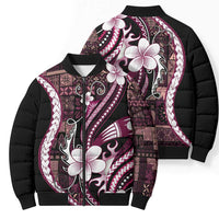 Samoa Siapo Tribal Pattern Bomber Puffer Jacket Violet Polynesian Plumeria Tapa Motif LT9 - Polynesian Pride