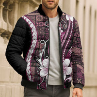 Samoa Siapo Tribal Pattern Bomber Puffer Jacket Violet Polynesian Plumeria Tapa Motif LT9 - Polynesian Pride