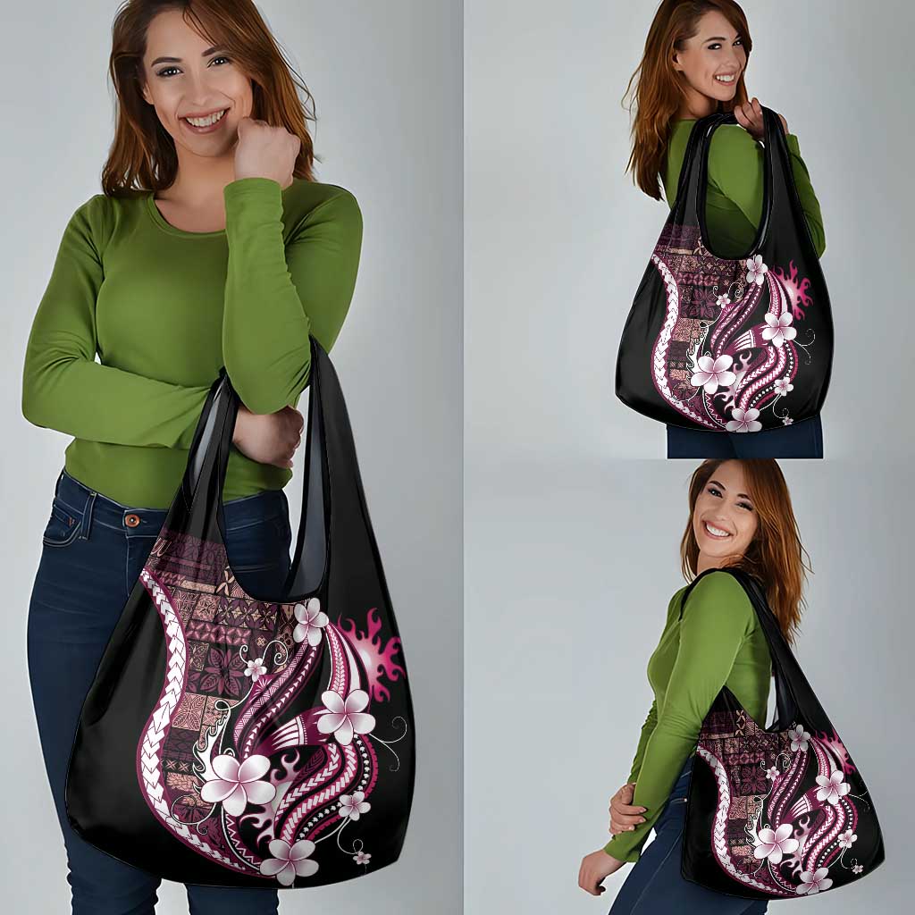 Samoa Siapo Tribal Pattern Grocery Bag Violet Polynesian Plumeria Tapa Motif LT9 - Polynesian Pride