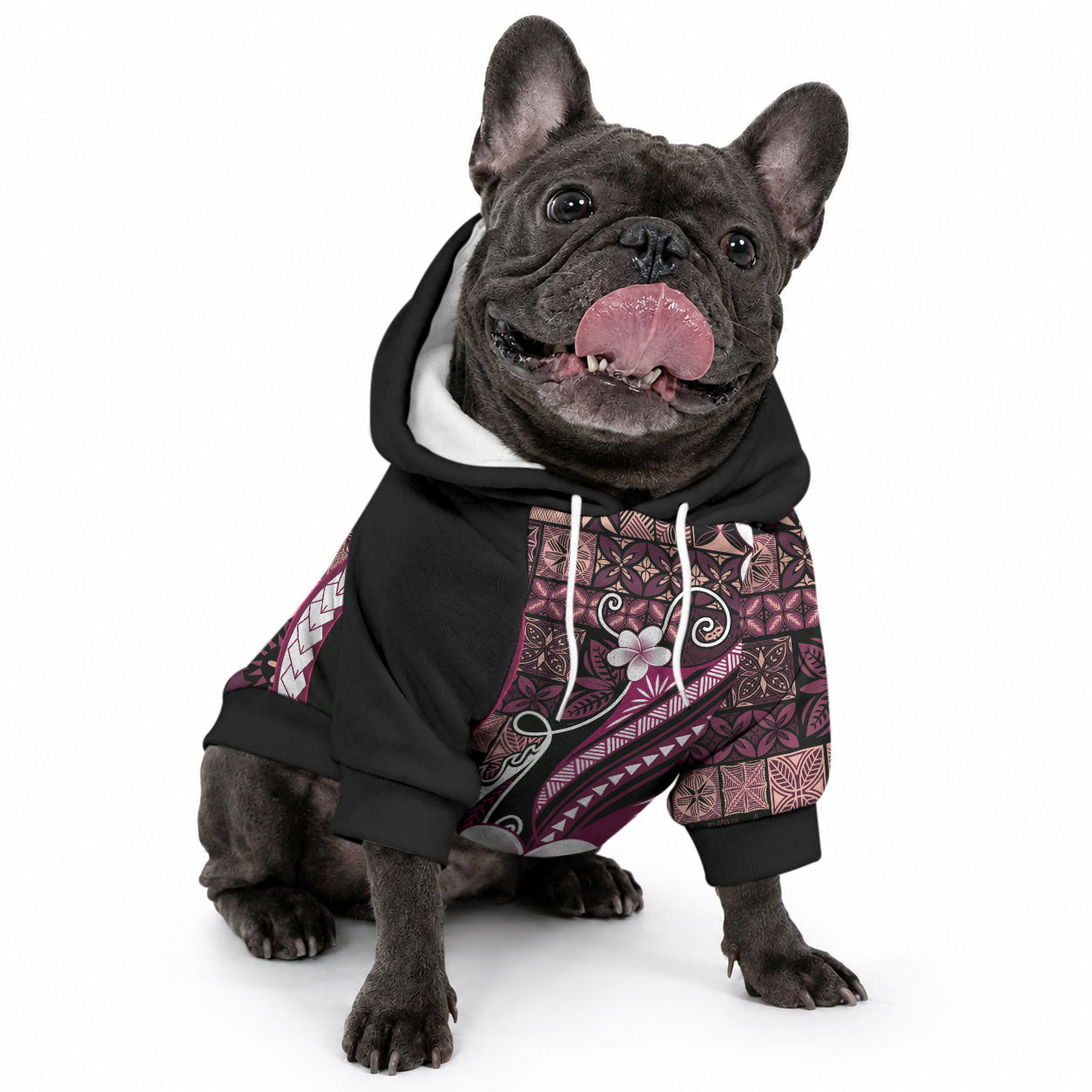 Samoa Siapo Tribal Pattern Pet Hoodie Violet Polynesian Plumeria Tapa Motif LT9 - Polynesian Pride