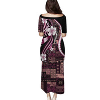 Samoa Siapo Tribal Pattern Puletasi Violet Polynesian Plumeria Tapa Motif LT9 - Polynesian Pride