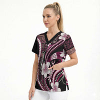 Samoa Siapo Tribal Pattern Scrub Top Violet Polynesian Plumeria Tapa Motif LT9 - Polynesian Pride