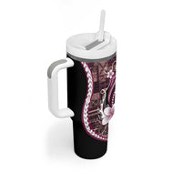 Samoa Siapo Tribal Pattern Tumbler With Handle Violet Polynesian Plumeria Tapa Motif LT9 - Polynesian Pride