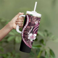 Samoa Siapo Tribal Pattern Tumbler With Handle Violet Polynesian Plumeria Tapa Motif LT9 - Polynesian Pride