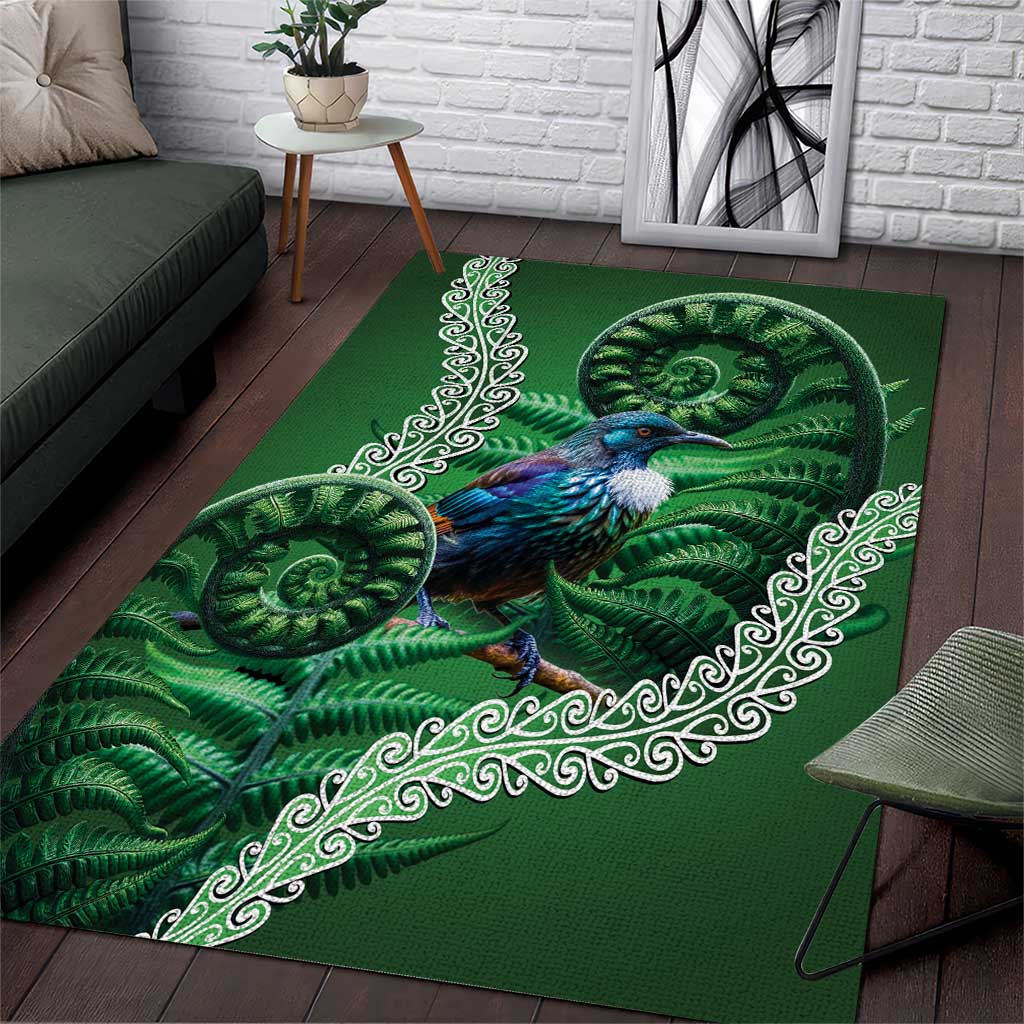 Tui Bird Koru Silver Fern Aotearoa Area Rug LT9 Green - Polynesian Pride