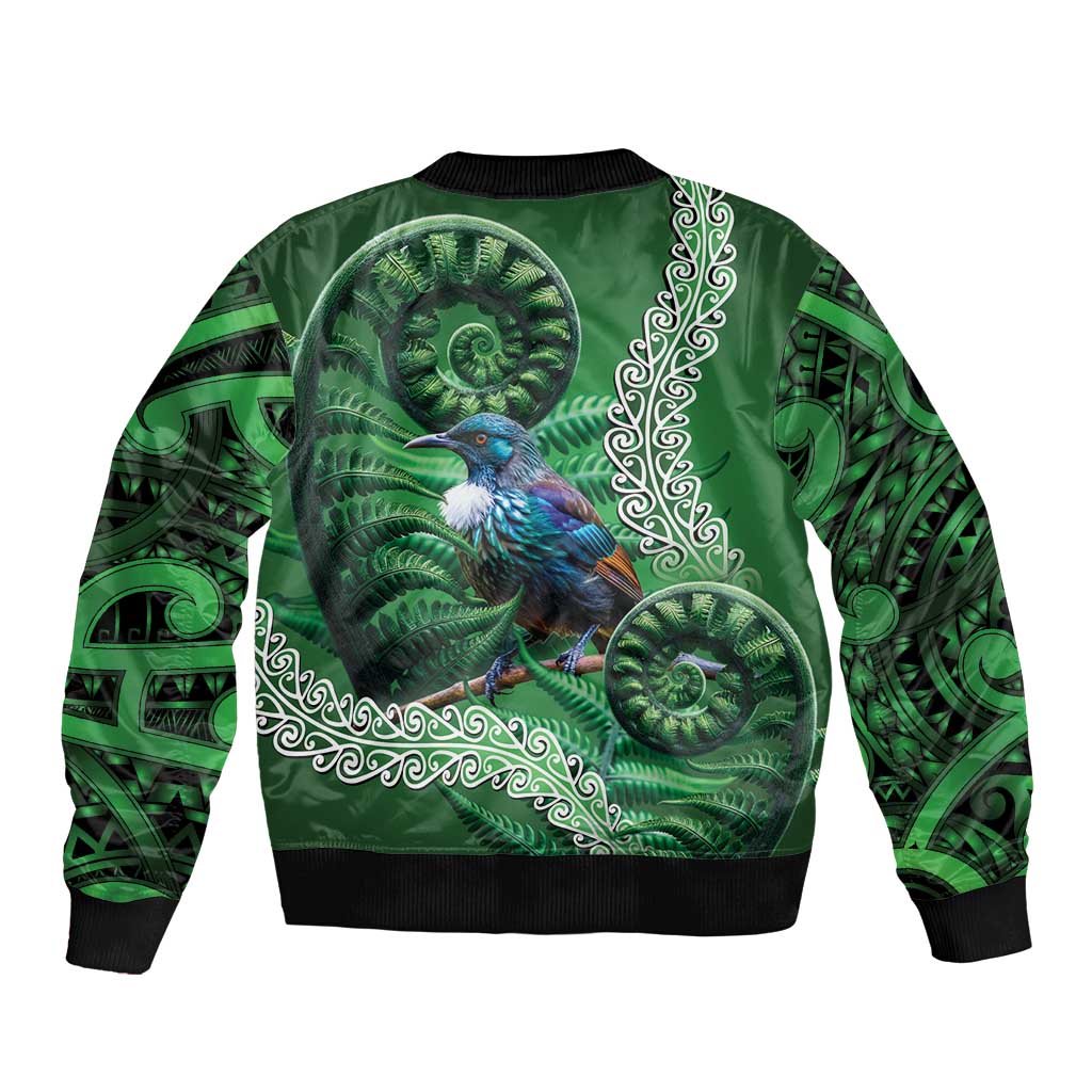 Tui Bird Koru Silver Fern Aotearoa Bomber Jacket LT9 - Polynesian Pride