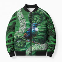 Tui Bird Koru Silver Fern Aotearoa Bomber Puffer Jacket LT9 Unisex Green - Polynesian Pride