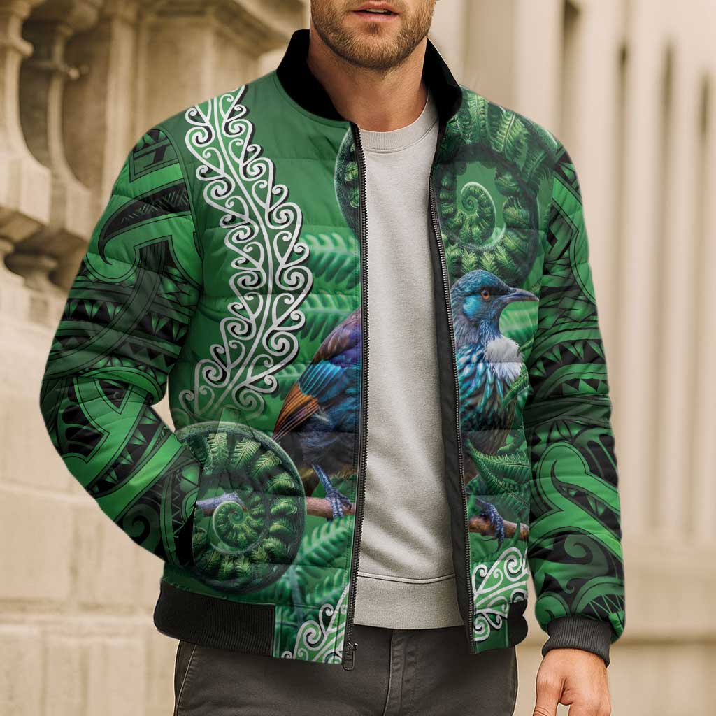 Tui Bird Koru Silver Fern Aotearoa Bomber Puffer Jacket LT9 - Polynesian Pride
