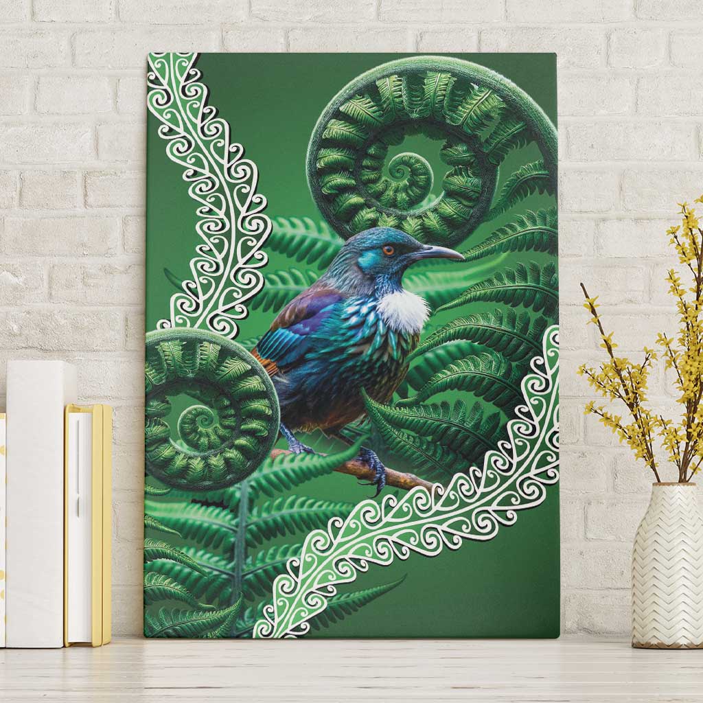 Tui Bird Koru Silver Fern Aotearoa Canvas Wall Art LT9 Without Frame Green - Polynesian Pride