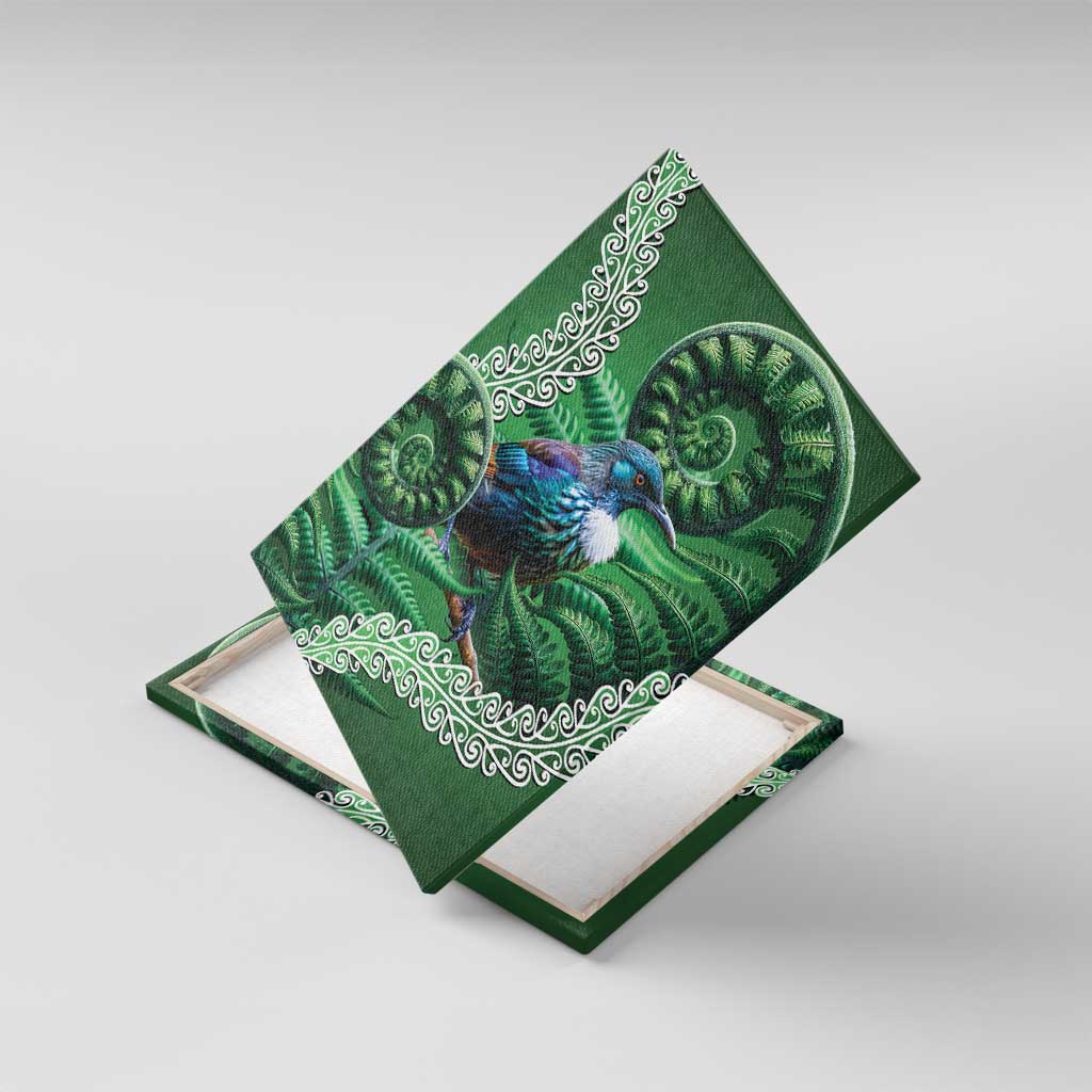 Tui Bird Koru Silver Fern Aotearoa Canvas Wall Art LT9 With Frame Green - Polynesian Pride
