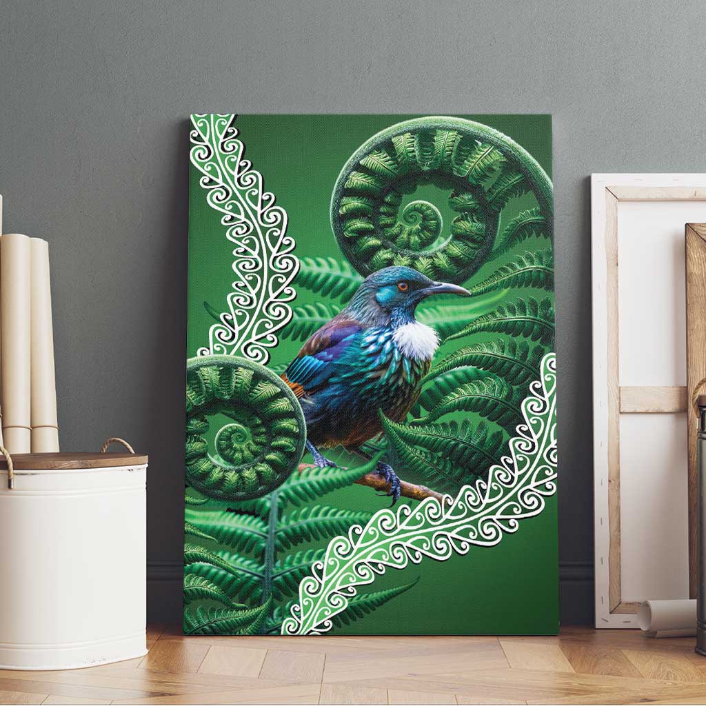 Tui Bird Koru Silver Fern Aotearoa Canvas Wall Art LT9 - Polynesian Pride