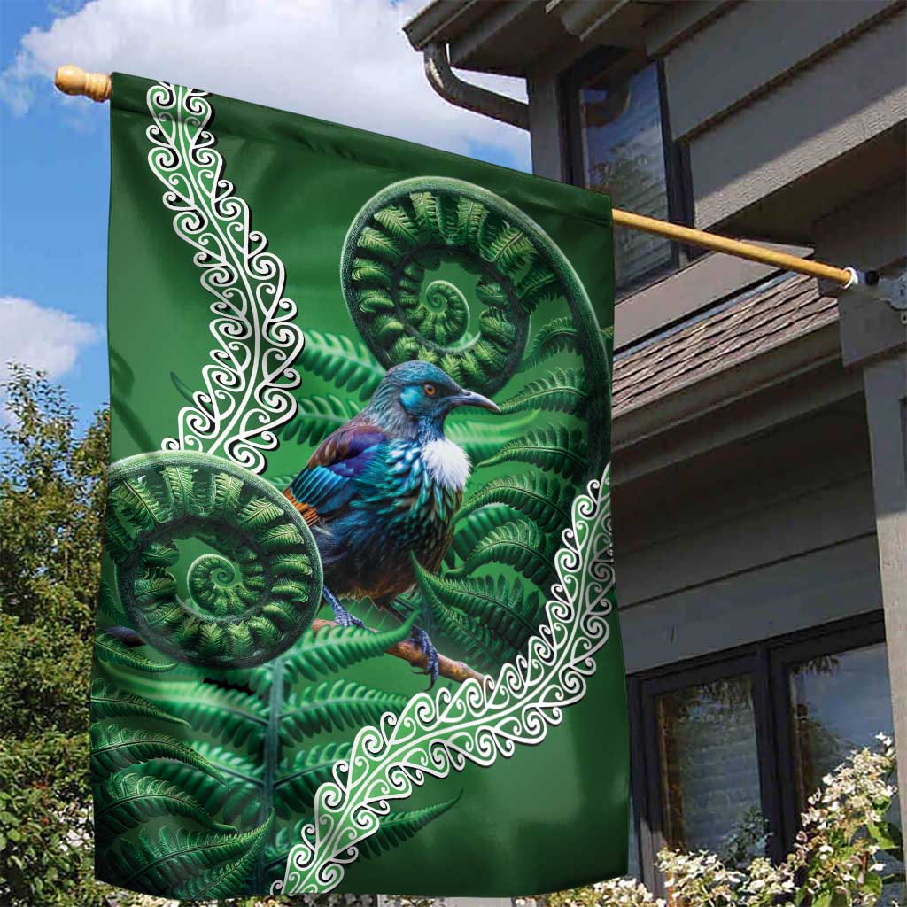 Tui Bird Koru Silver Fern Aotearoa Garden Flag LT9 - Polynesian Pride