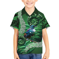 Tui Bird Koru Silver Fern Aotearoa Kid Hawaiian Shirt LT9 Kid Green - Polynesian Pride