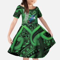 Tui Bird Koru Silver Fern Aotearoa Kid Short Sleeve Dress LT9 KID Green - Polynesian Pride