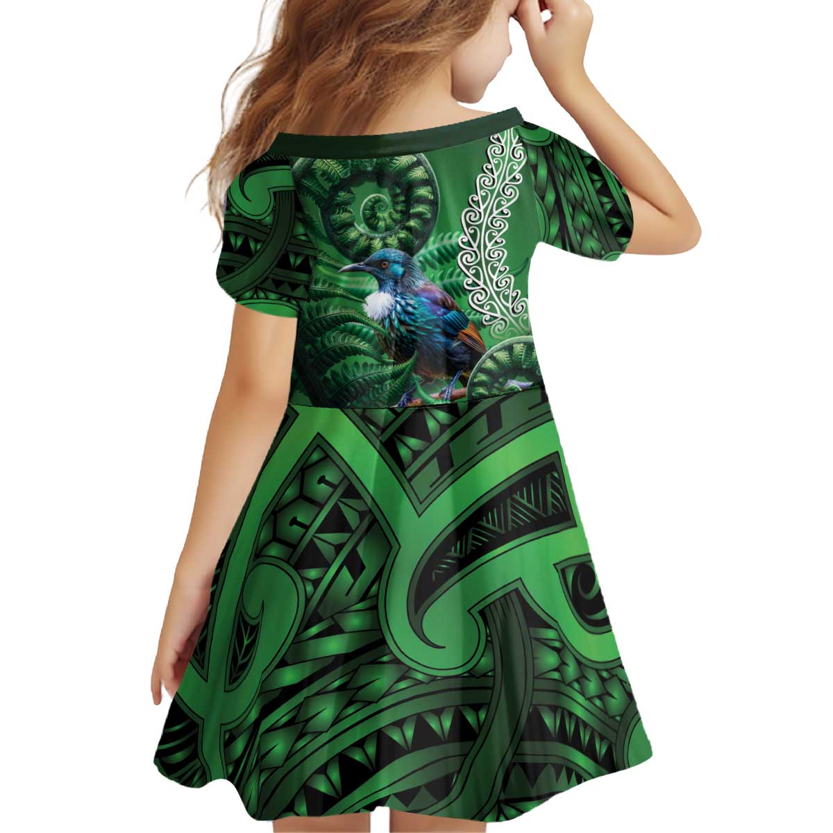 Tui Bird Koru Silver Fern Aotearoa Kid Short Sleeve Dress LT9 - Polynesian Pride