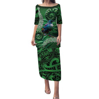 Tui Bird Koru Silver Fern Aotearoa Puletasi LT9 Long Dress Green - Polynesian Pride