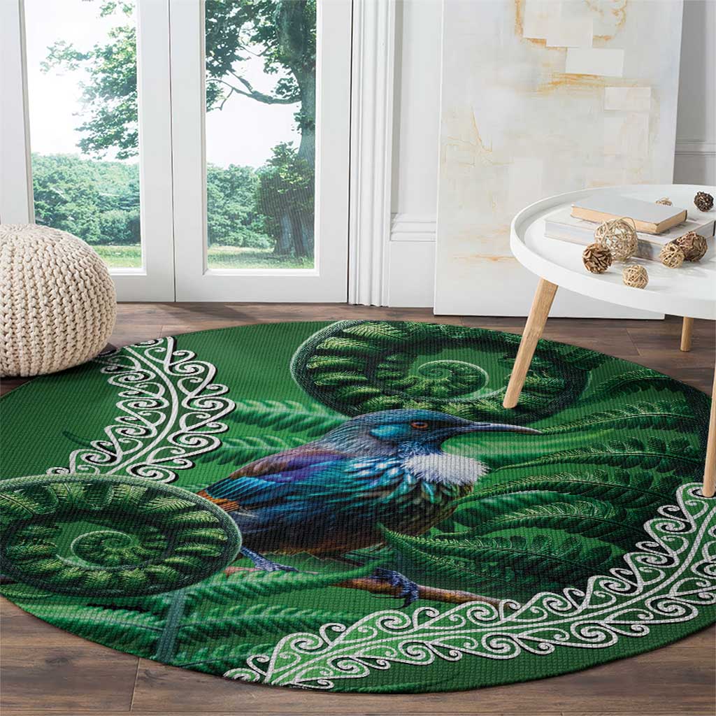 Tui Bird Koru Silver Fern Aotearoa Round Carpet LT9 - Polynesian Pride
