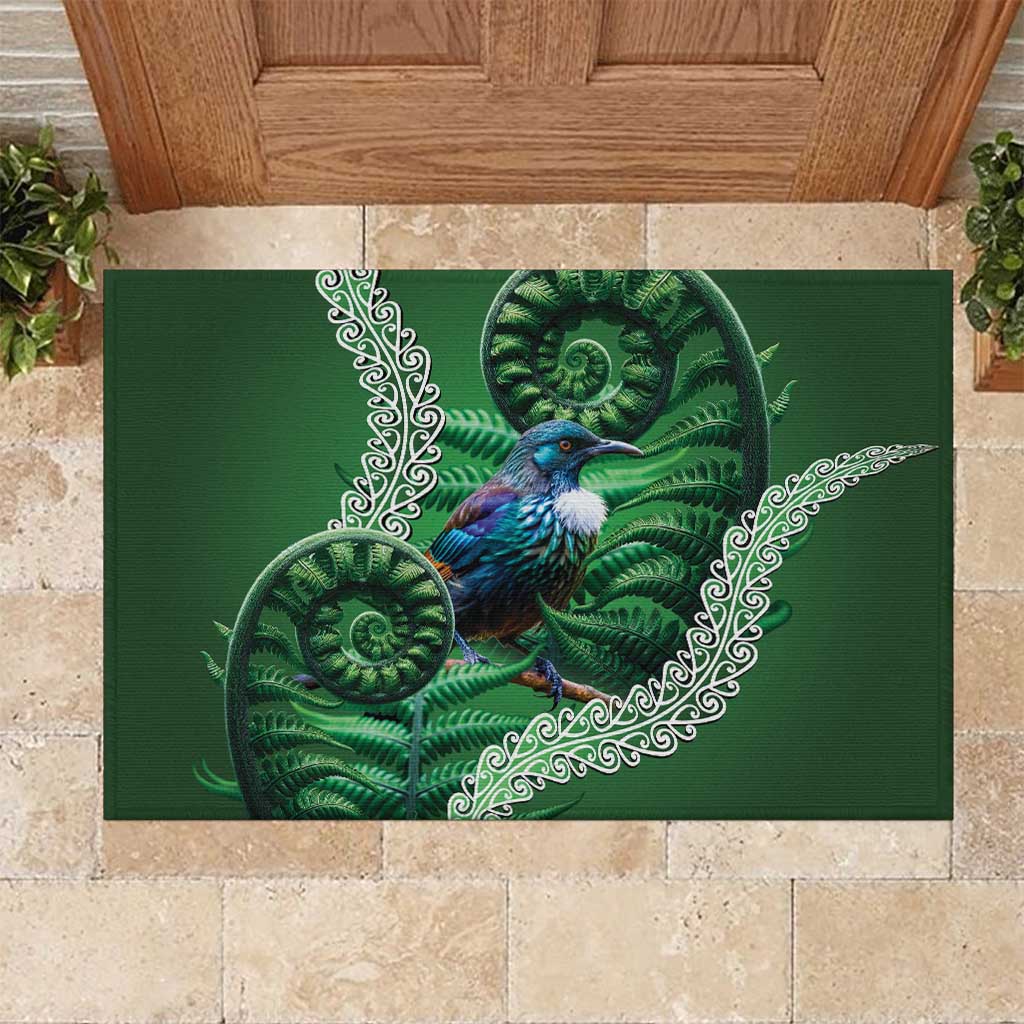 Tui Bird Koru Silver Fern Aotearoa Rubber Doormat LT9 Green - Polynesian Pride
