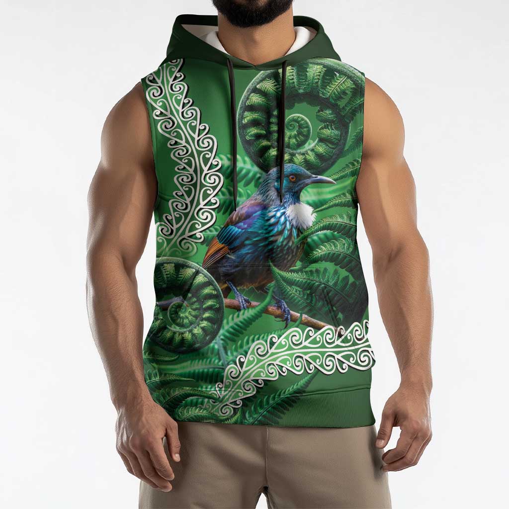 Tui Bird Koru Silver Fern Aotearoa Sleeveless Hoodie LT9 - Polynesian Pride