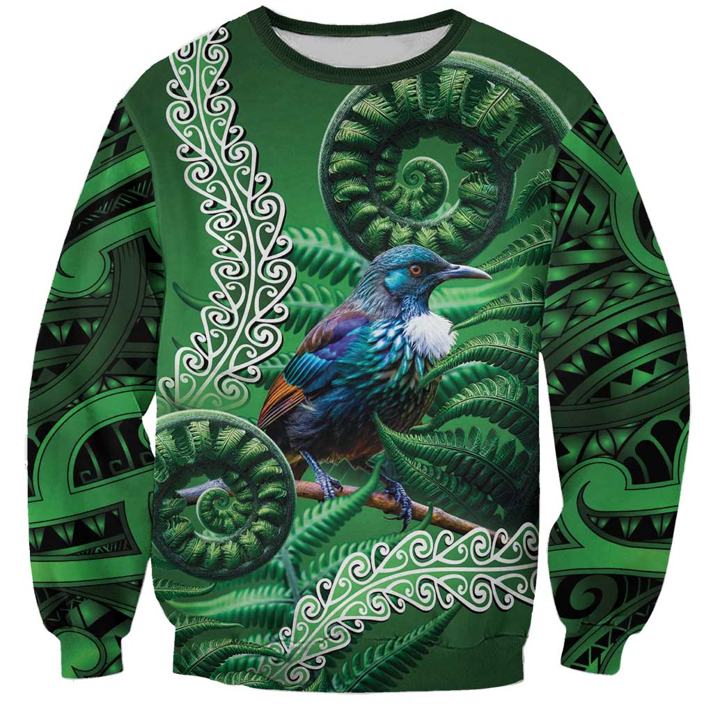 Tui Bird Koru Silver Fern Aotearoa Sweatshirt LT9 Unisex Green - Polynesian Pride