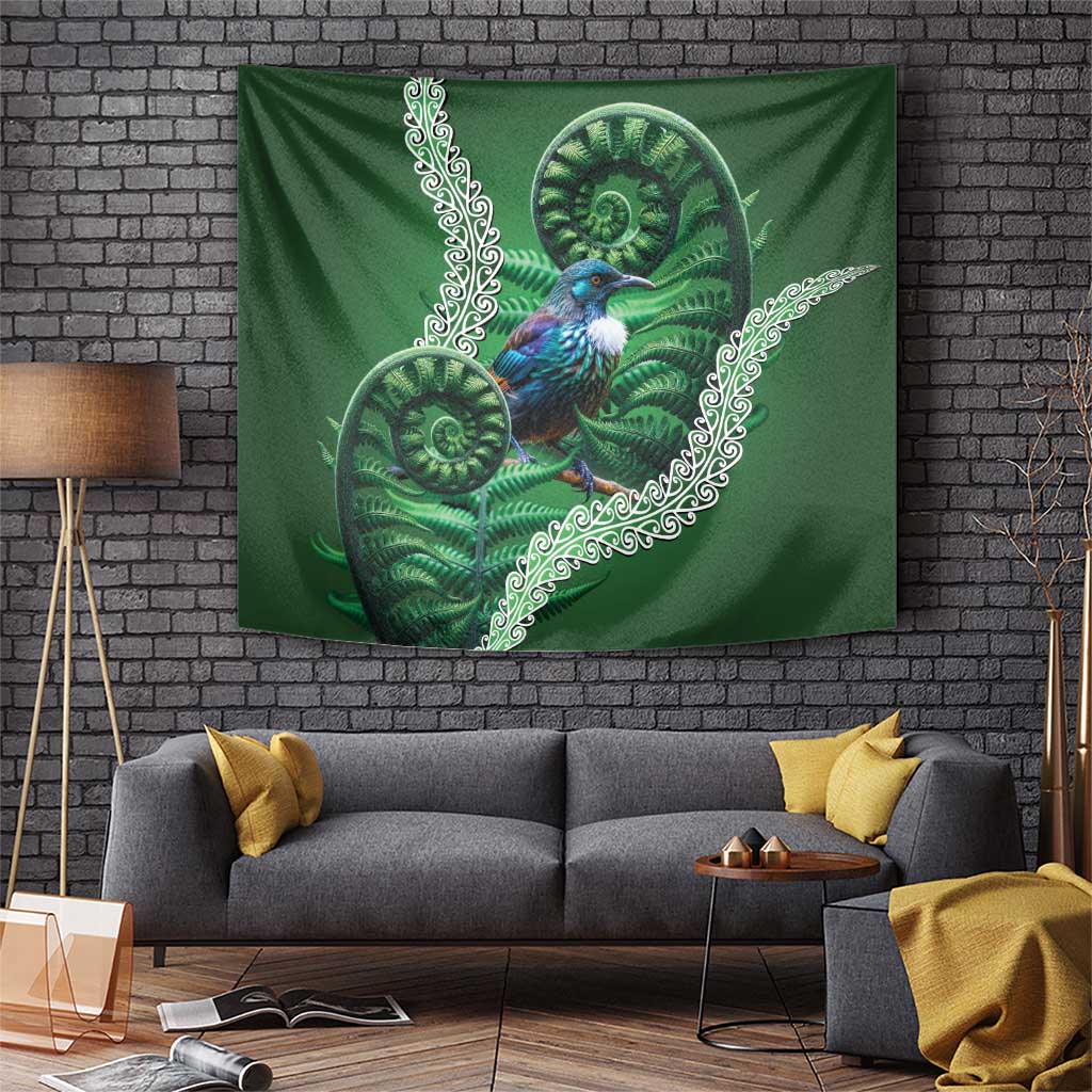 Tui Bird Koru Silver Fern Aotearoa Tapestry LT9 Green - Polynesian Pride