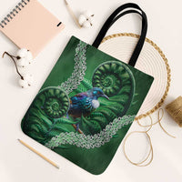 Tui Bird Koru Silver Fern Aotearoa Tote Bag LT9 Black Strap One Size Green - Polynesian Pride