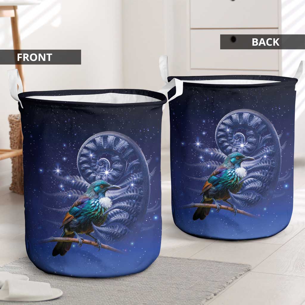 Tui Bird Matariki Galaxy Laundry Basket Koru Silver Fern Aotearoa LT9 - Polynesian Pride