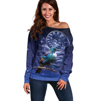 Tui Bird Matariki Galaxy Off Shoulder Sweater Koru Silver Fern Aotearoa LT9 Women Galaxy - Polynesian Pride
