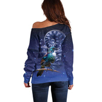 Tui Bird Matariki Galaxy Off Shoulder Sweater Koru Silver Fern Aotearoa LT9 - Polynesian Pride