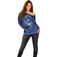 Tui Bird Matariki Galaxy Off Shoulder Sweater Koru Silver Fern Aotearoa LT9 - Polynesian Pride