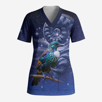 Tui Bird Matariki Galaxy Scrub Top Koru Silver Fern Aotearoa LT9 Adult Galaxy - Polynesian Pride