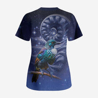 Tui Bird Matariki Galaxy Scrub Top Koru Silver Fern Aotearoa LT9 - Polynesian Pride