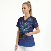 Tui Bird Matariki Galaxy Scrub Top Koru Silver Fern Aotearoa LT9 - Polynesian Pride