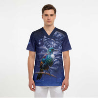 Tui Bird Matariki Galaxy Scrub Top Koru Silver Fern Aotearoa LT9 - Polynesian Pride