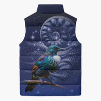 Tui Bird Matariki Galaxy Sleeveless Puffer Jacket Koru Silver Fern Aotearoa LT9 - Polynesian Pride