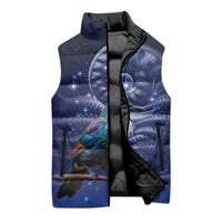 Tui Bird Matariki Galaxy Sleeveless Puffer Jacket Koru Silver Fern Aotearoa LT9 - Polynesian Pride