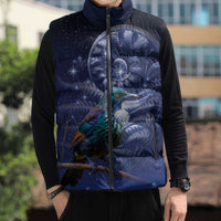 Tui Bird Matariki Galaxy Sleeveless Puffer Jacket Koru Silver Fern Aotearoa LT9 - Polynesian Pride